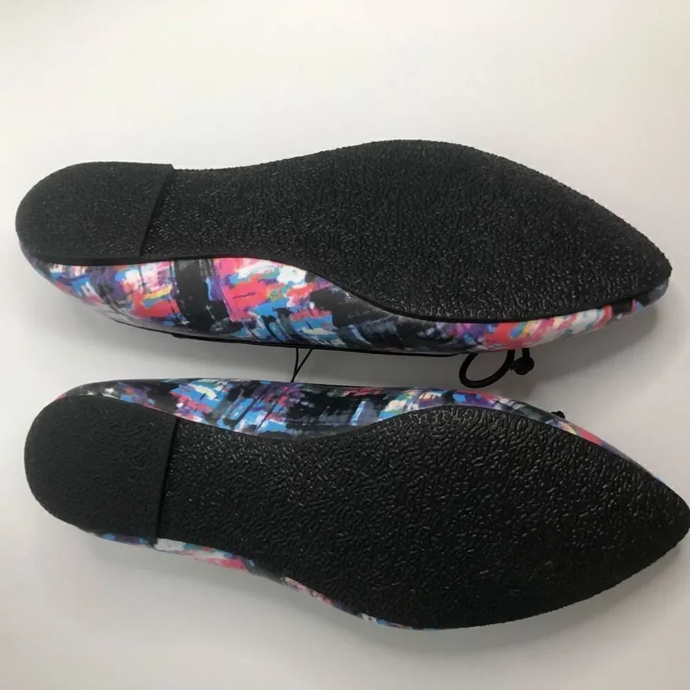 Nicole Miller New York Blue-Rise Abstract Print Pointed Toe Ballet Flats Size 6M
